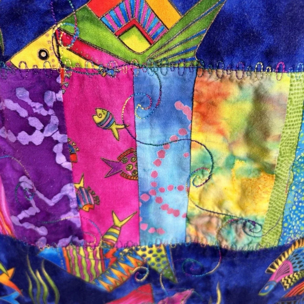 Handmade Reversible Toddler Quilt Multicolor Tropical‎ Fish and Fleece 51